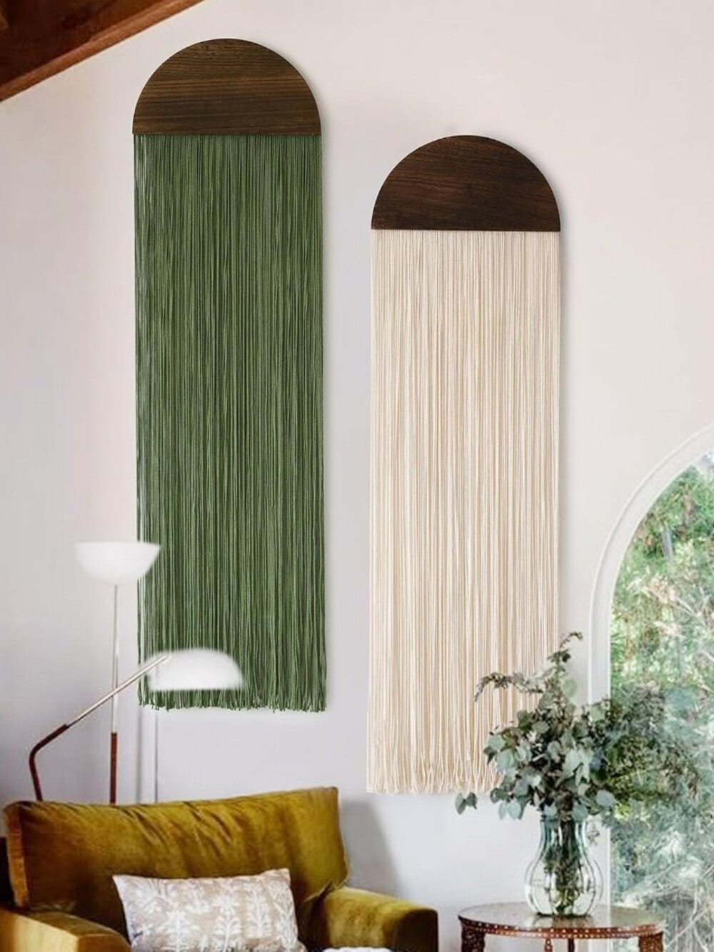 2Pcs Macrame Wall Hanging Boho Decor yarn Handmade Round Tassel 13.7"W*51"L